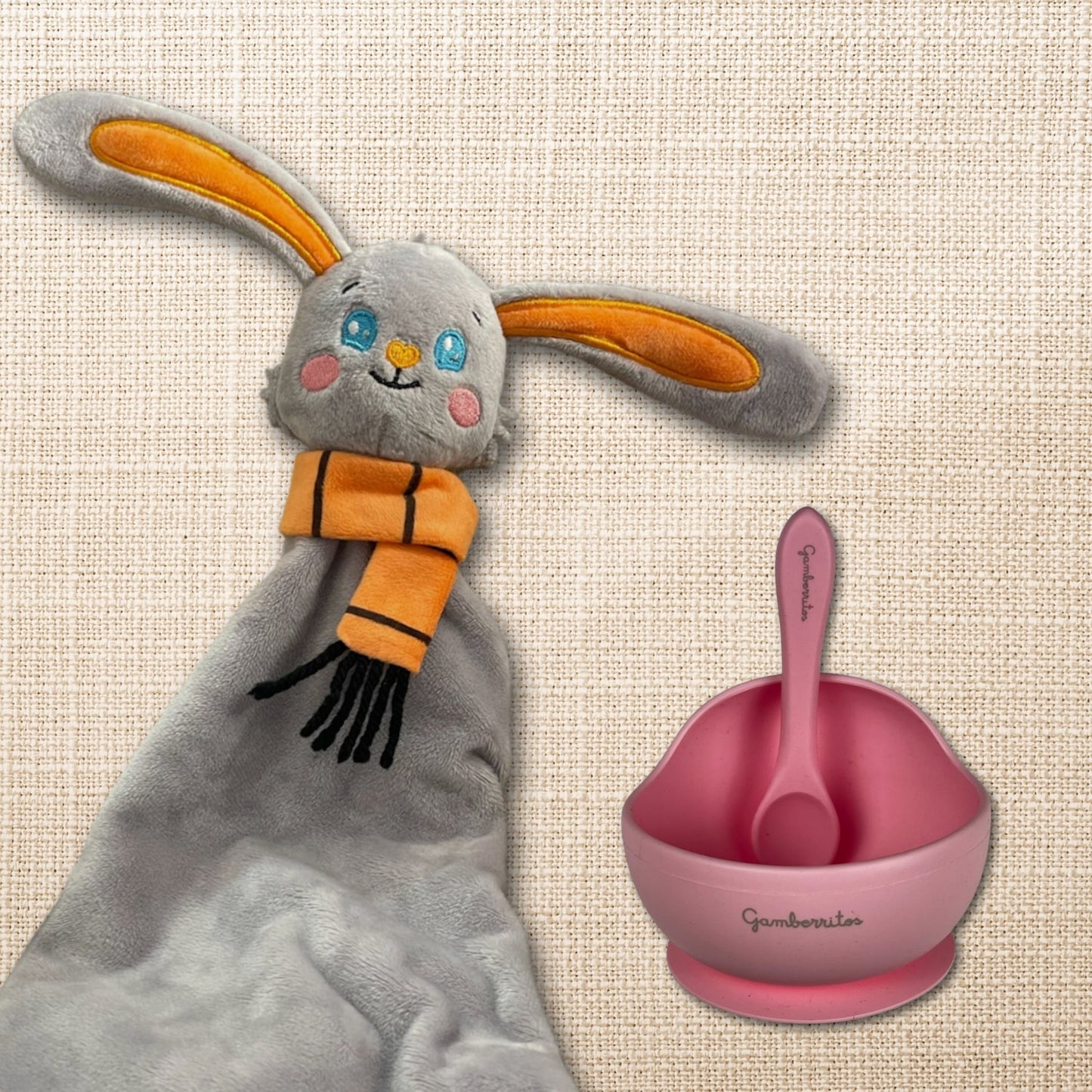 Doudou Pituly + vaisselle en silicone deux pièces